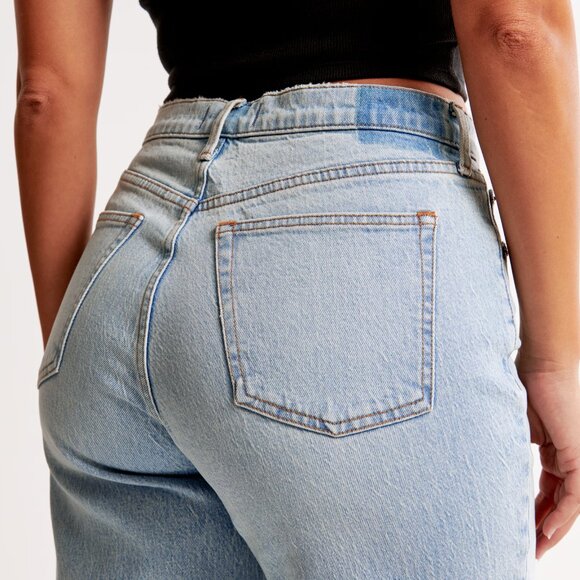 Abercrombie & Fitch Curve Love Mid Rise 90s Straight Jean - 29L Light Destroy - Picture 5 of 9